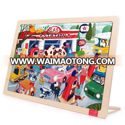 TOI Gas Station 48Pcs New Design Educational Logo Custom Wooden Toy Jigsaw Puzzles